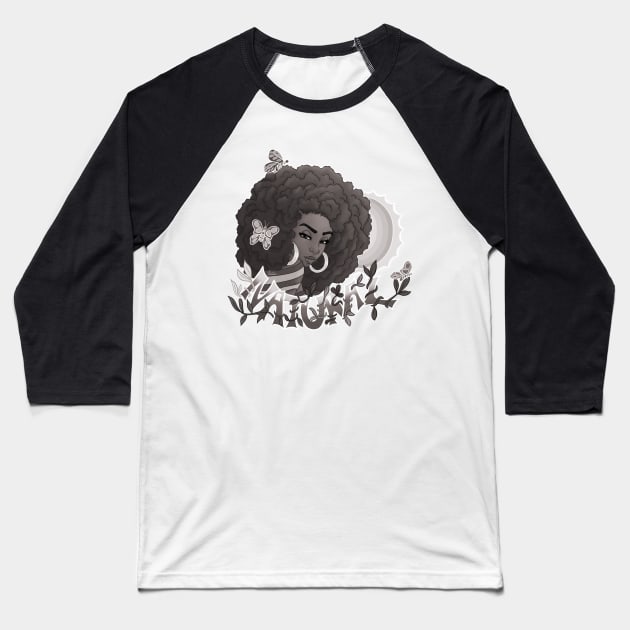 Black and White Natural | Black Woman Art Baseball T-Shirt by kiraJ